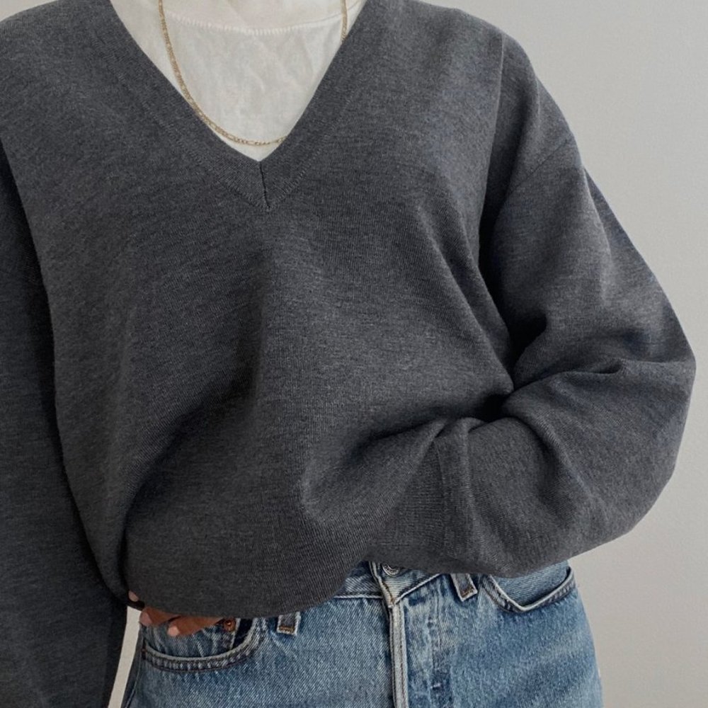 THAKOON Deep V-Neck Cropped  Medium Heather Grey NWT